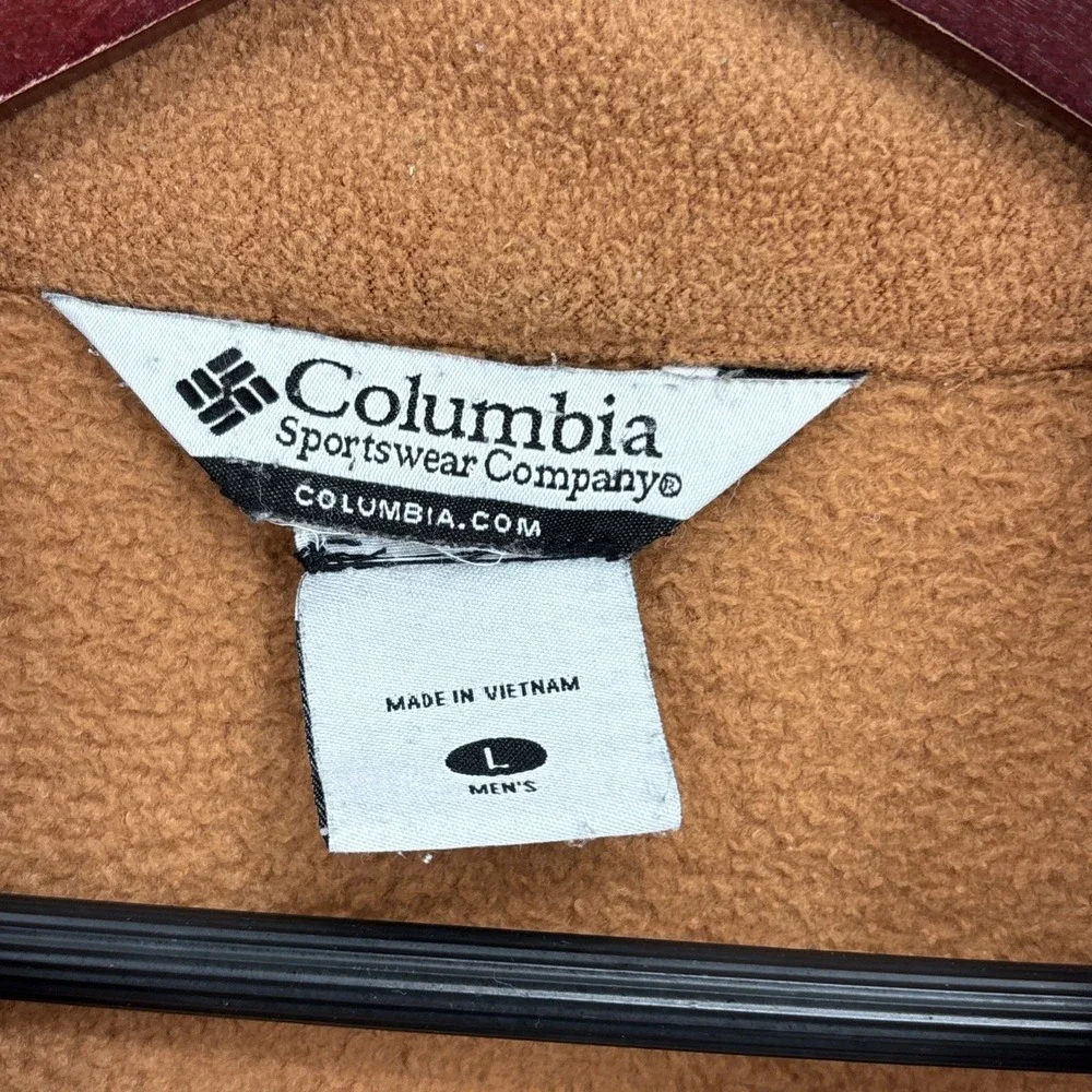 Columbia Fleece Jacket Mens Large Brown Embroidery Full‎ Zip Pockets Vintage